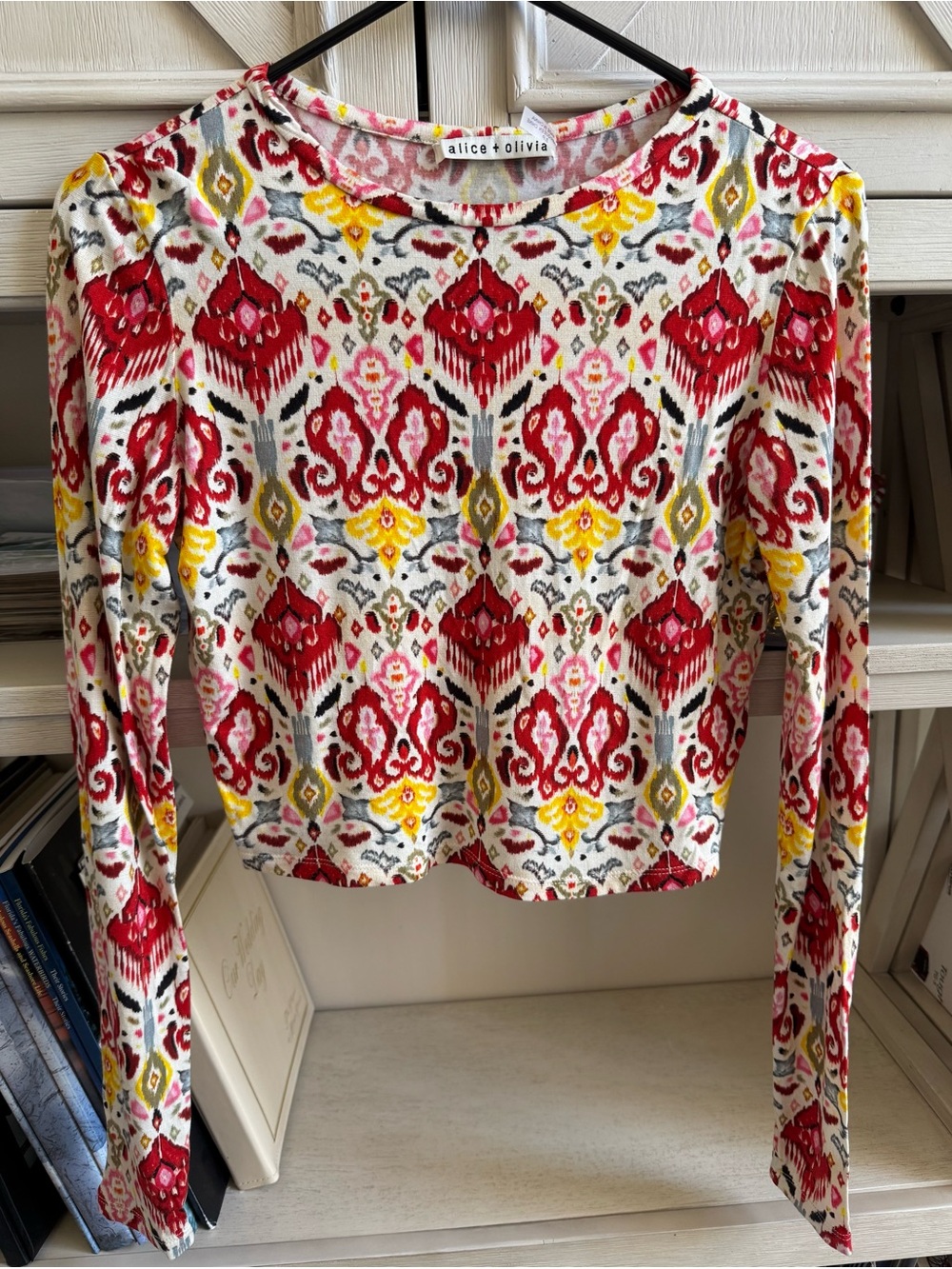 Alice + Olivia Red, Yellow & Pink Patterned Long Sleeve Tee